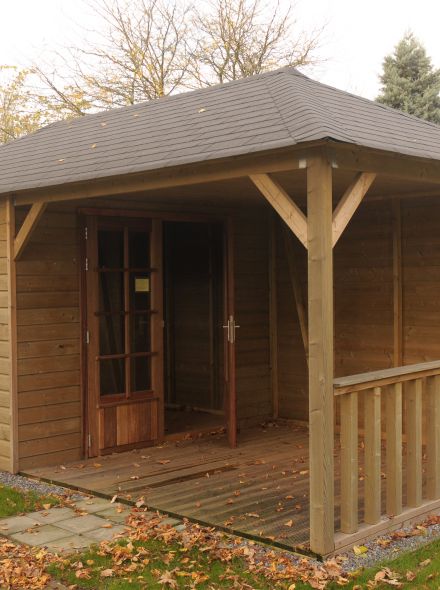 Tuinhuis met luifel 3 x 5 + 3,5 meter (De Buizerd)