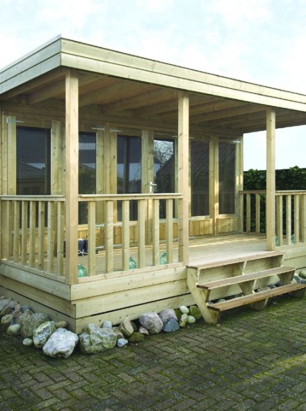 Verhoogd tuinhuis 5 x 5 + voorluifel 2 meter (Ooievaar)