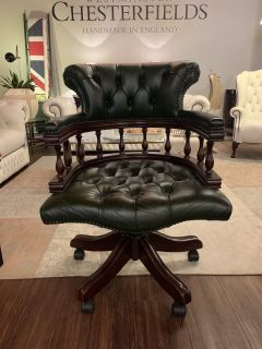 Tweedehandse handgemaakte Chesterfield bureaustoelen Engelse chesterfield bureaustoel groen in Nieuwstaat