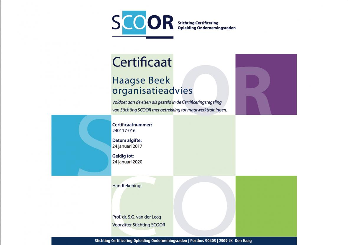 Haagse Beek gecertificeerd opleider OR