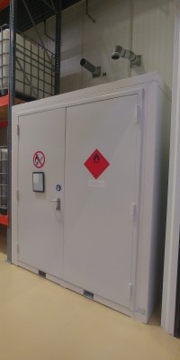 Inloopkluis voorzien van bron blussysteem.